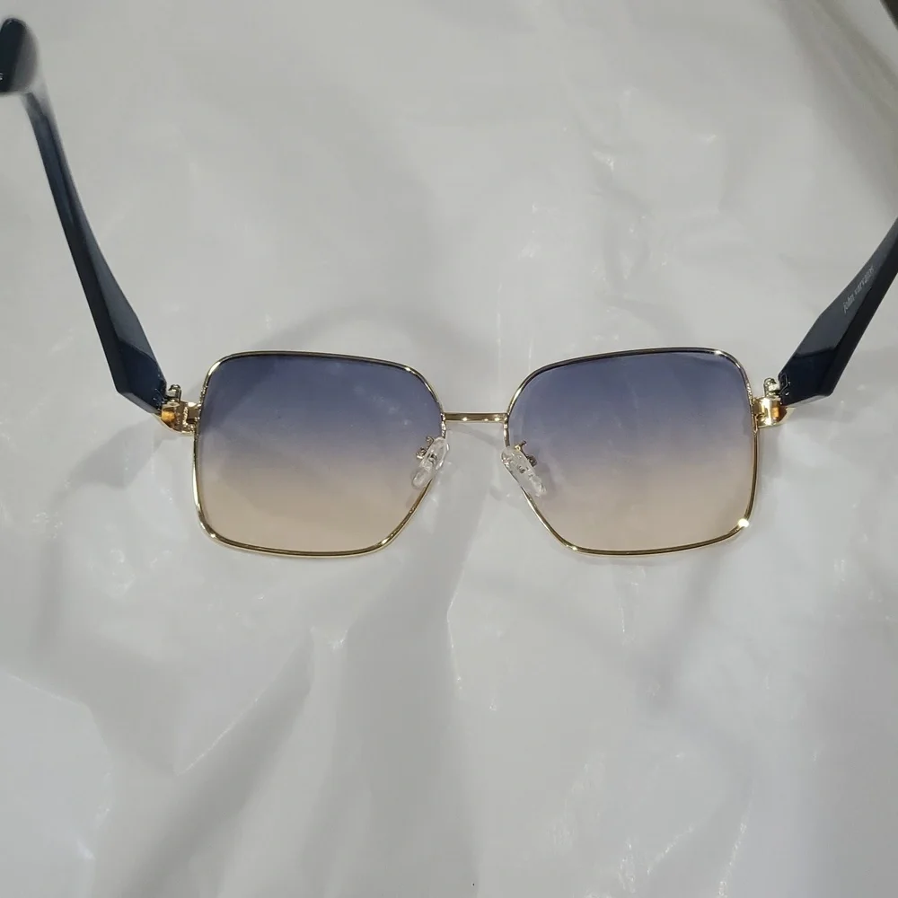 John Varvatos Square Frame Blue Gradient Lens Gold Rim Sunglasses‎ new